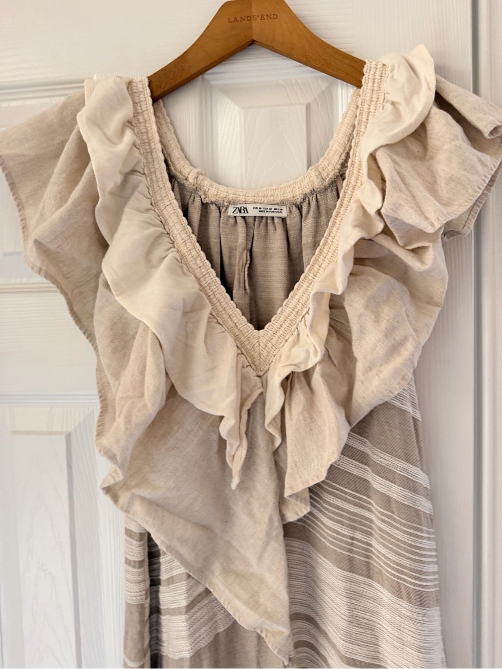 Zara Maxi Dress Bohemian Asymmetric Beige Ruffle Flowy Summer Unusual Size M - Picture 7 of 8